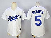 Youth Los Angeles Dodgers #5 Corey Seager White New Cool Base Jersey,baseball caps,new era cap wholesale,wholesale hats